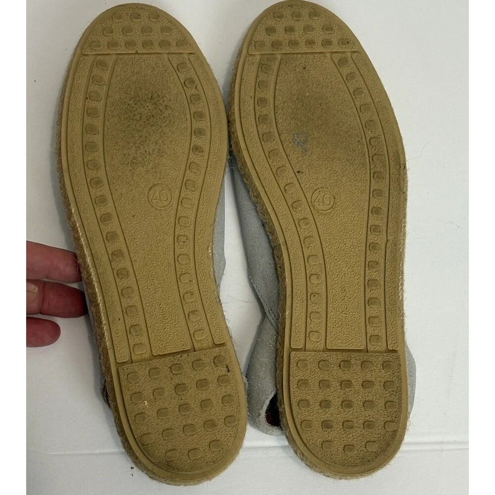VERBENAS Carmen Leather Slip on Espadrilles Shoes Womens 40 US 9.5-10 Silver